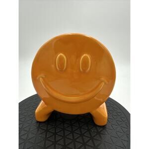 Vintage MCM Embossed Smiley Face Pottery Planter Hippie